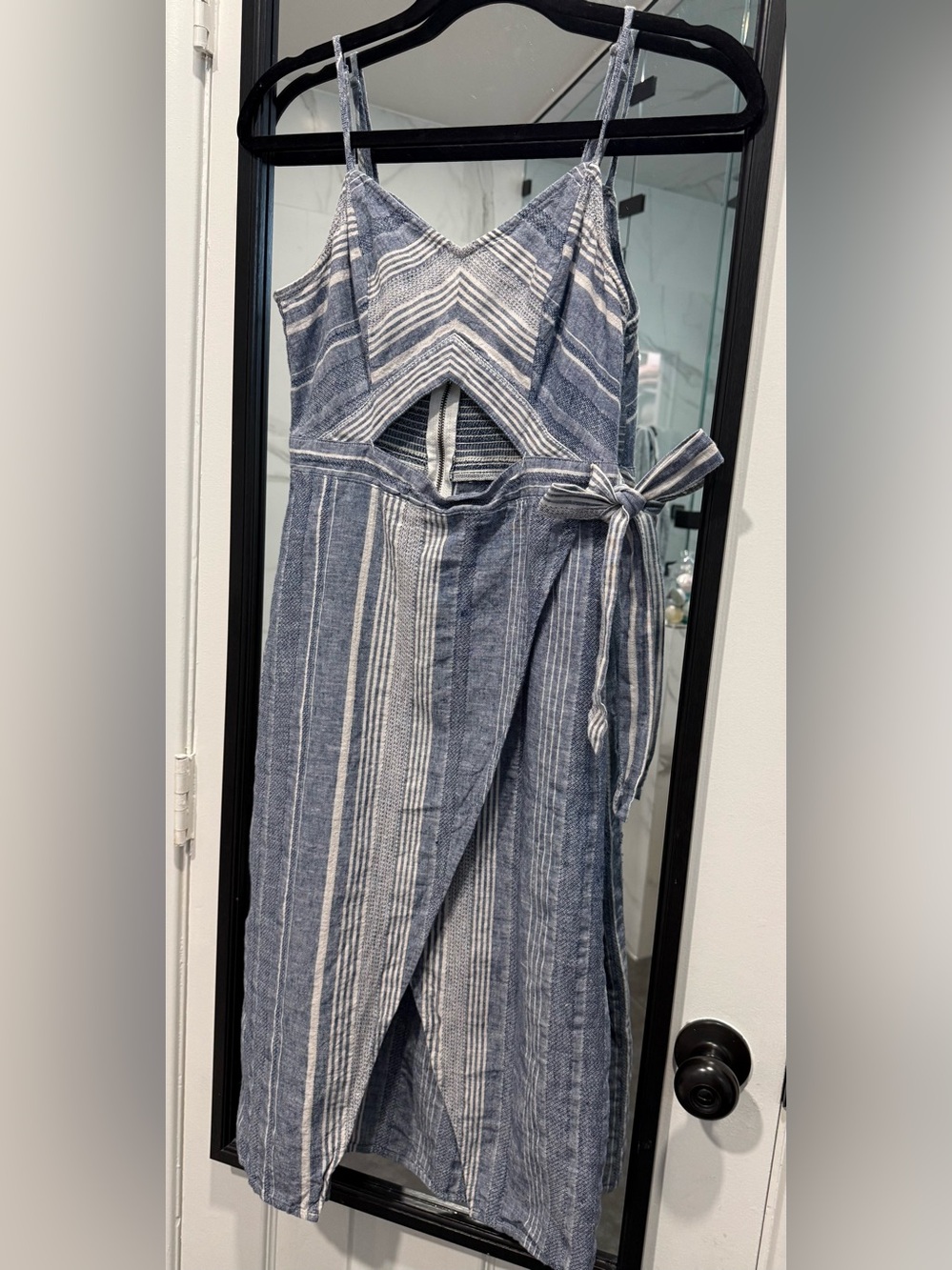Express Blue & White Striped Wrap Maxi Dress